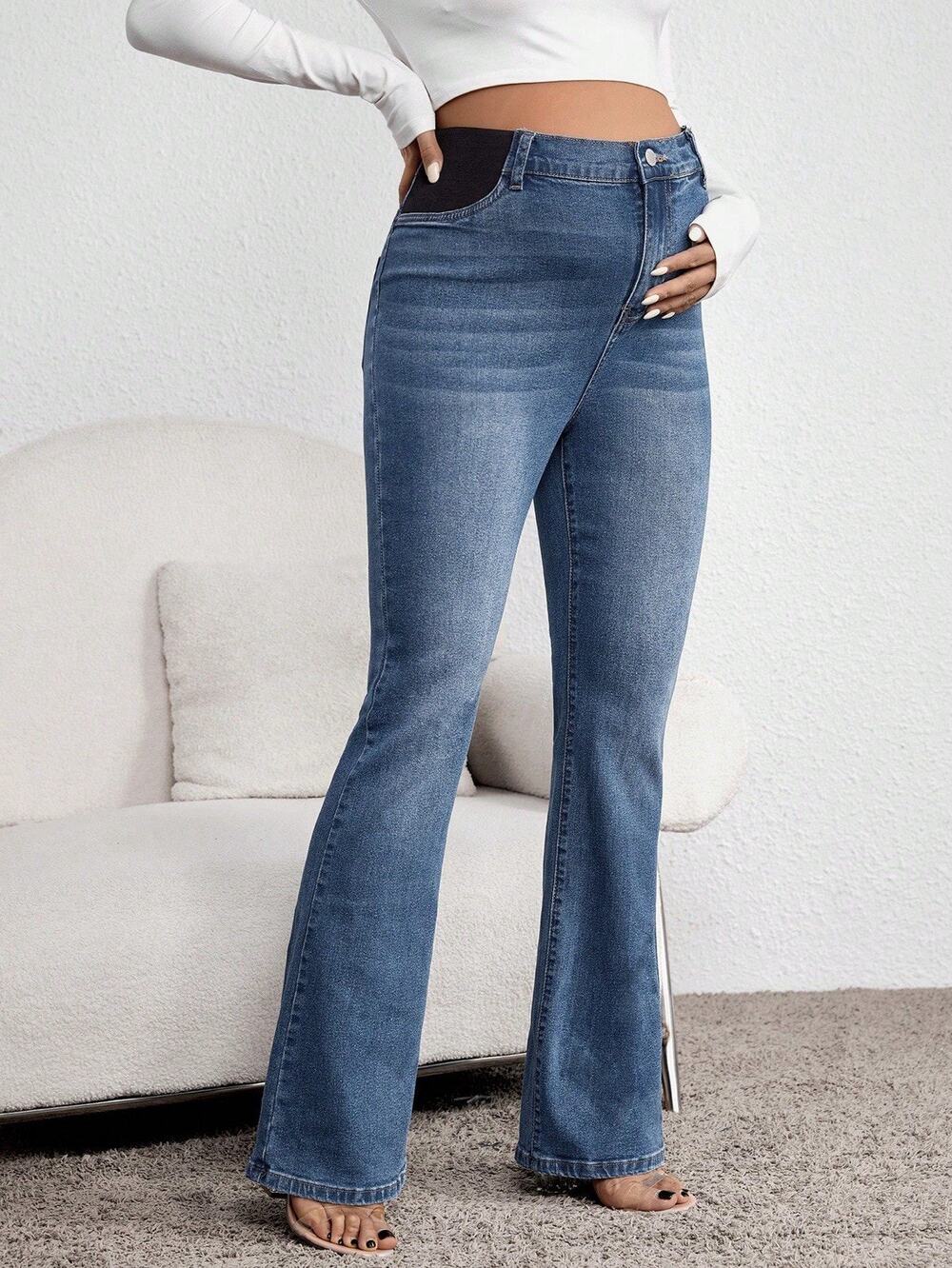 Maternity Jeans Slim Fit Flare Leg Comfortable Stretch Denim Light Wash Size L